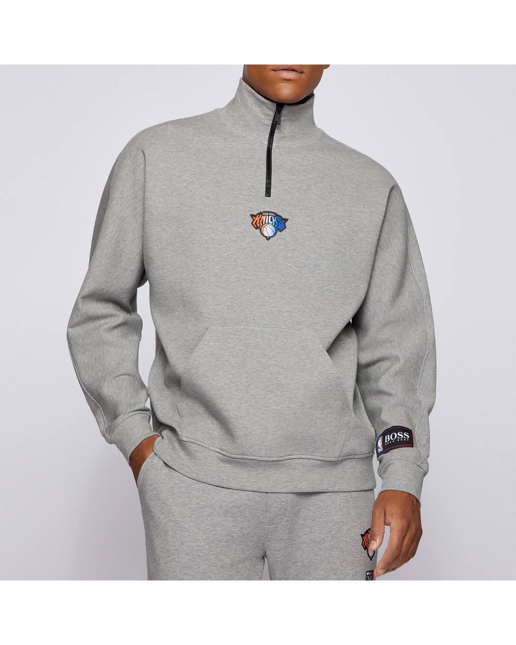 BOSS by HUGO BOSS Cotton X Nba Knicks Quarter Zip Sweatshirt in Grey (Gray)  for Men - Lyst