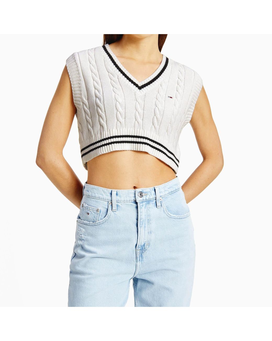 Tommy Hilfiger Tjw Super Crop Cable Vest in Blue | Lyst