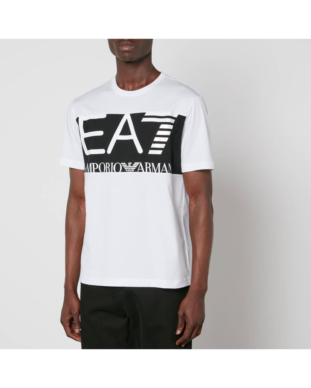 EA7 Logo Cotton-jersey T-shirt in White Men | Lyst