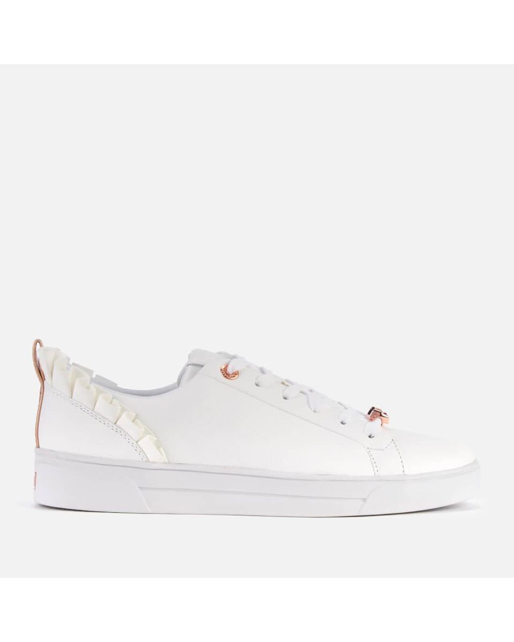 Ted Baker Astrina Leather Frill Low Top Trainers in White | Lyst