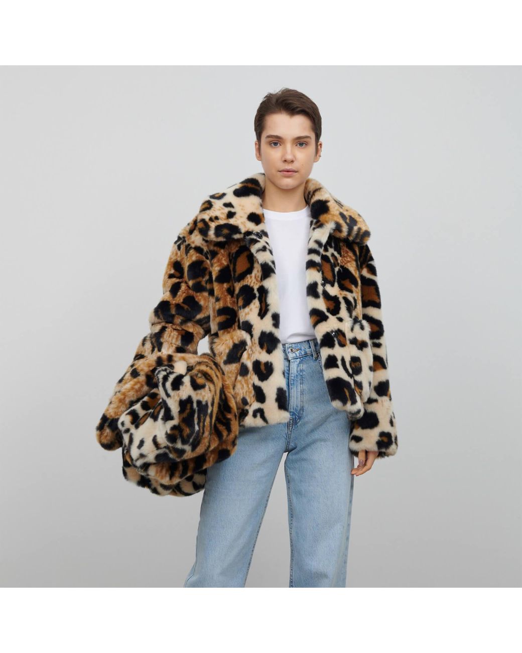 Jakke Traci Leopard-print Faux Fur Coat in Brown | Lyst