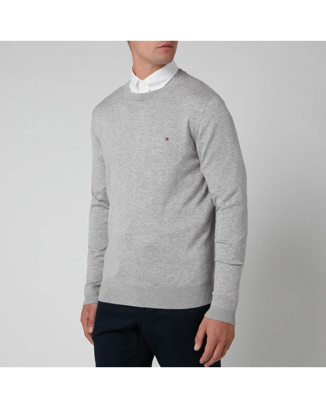 Mens Sweaters and knitwear Tommy Hilfiger Sweaters and knitwear Tommy Hilfiger Denim Logo-patch Crew-neck Jumper in Grey White for Men 