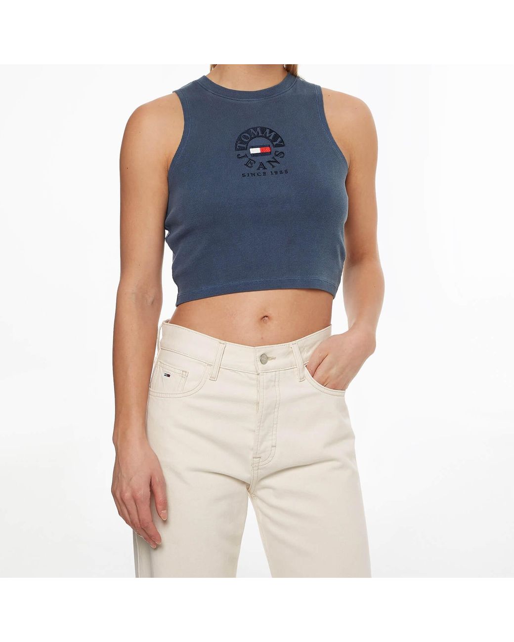 Tommy Hilfiger Tjw Crop Timeless Circle Tank Top in Blue | Lyst