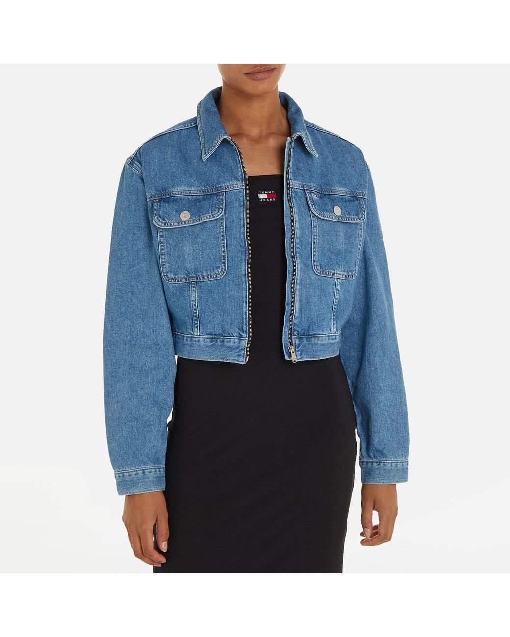 Tommy hilfiger cropped denim hot sale jacket