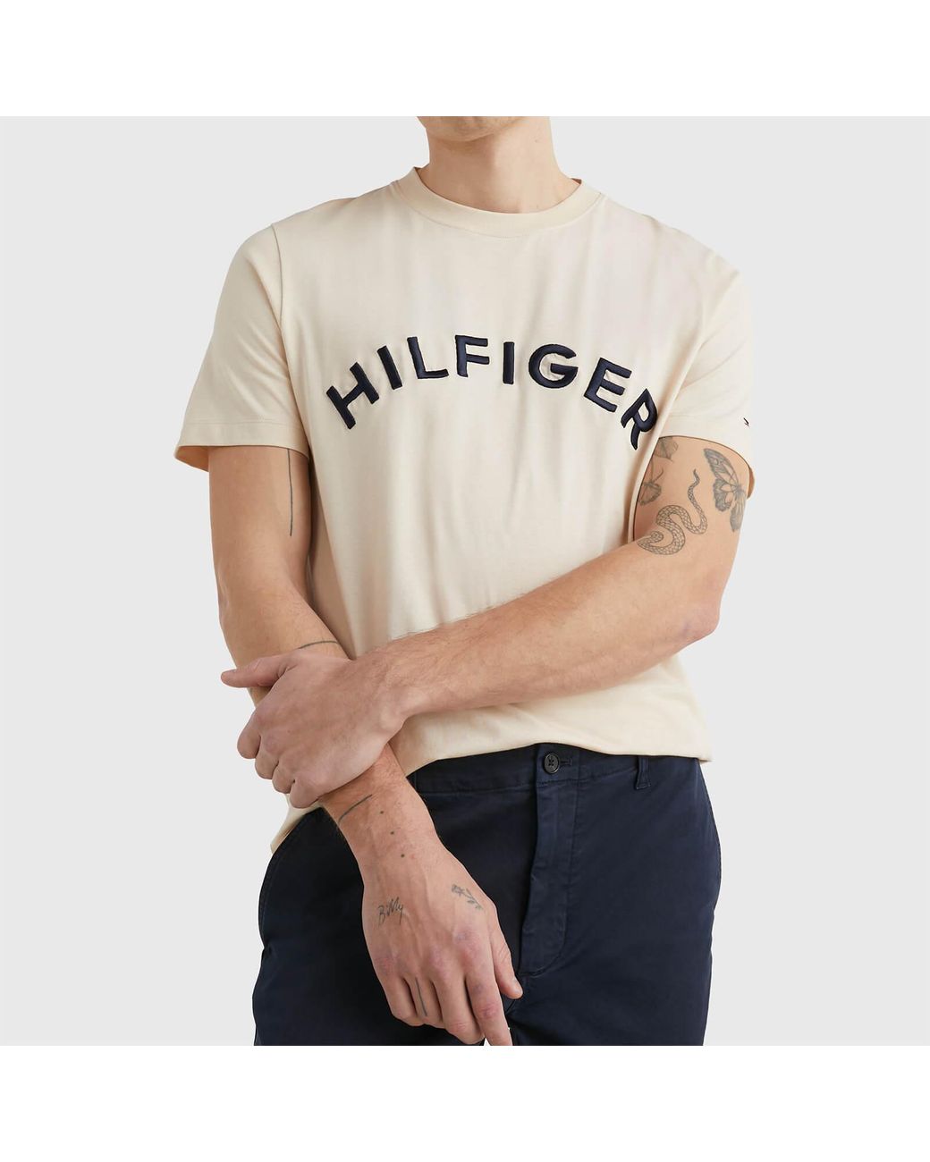 Tommy Hilfiger Arched Logo Cotton T-shirt in Natural for Men | Lyst