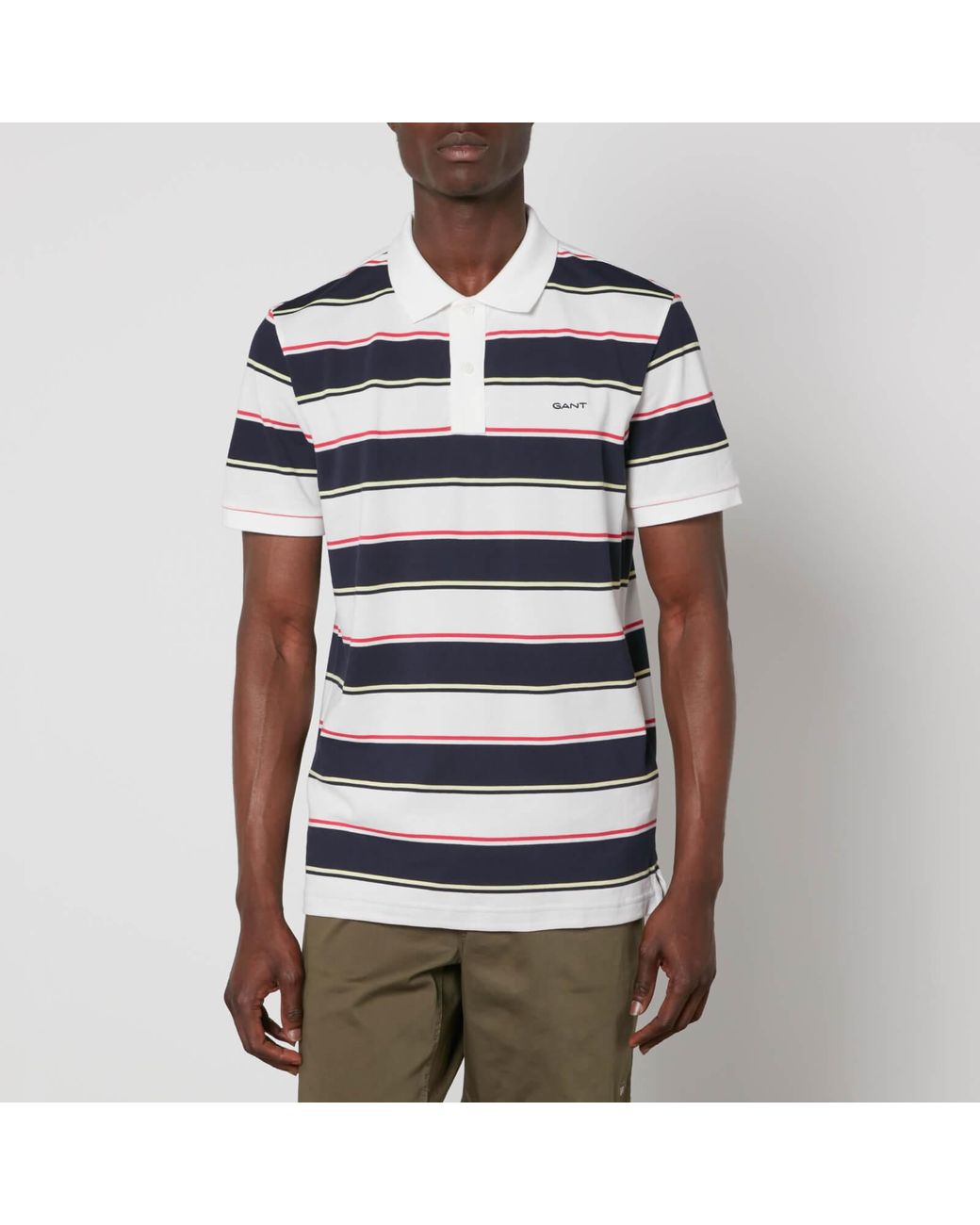 GANT Multi Stripe Cotton-pique Polo Shirt in White for Men | Lyst