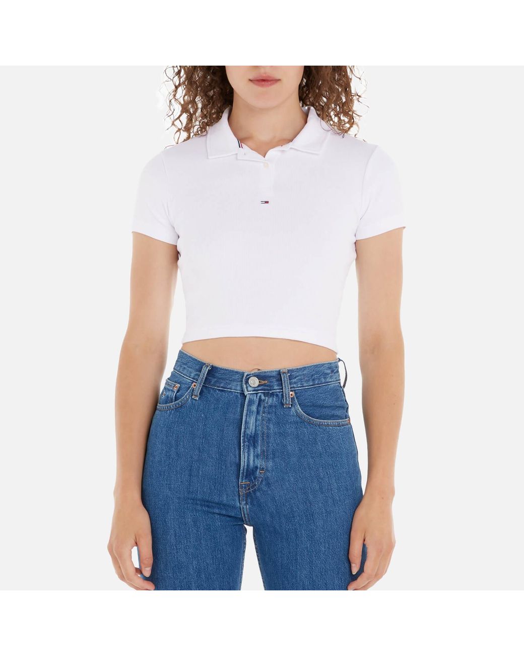 Tommy Hilfiger Essential Crop Rib Cotton-blend Polo Shirt in White | Lyst