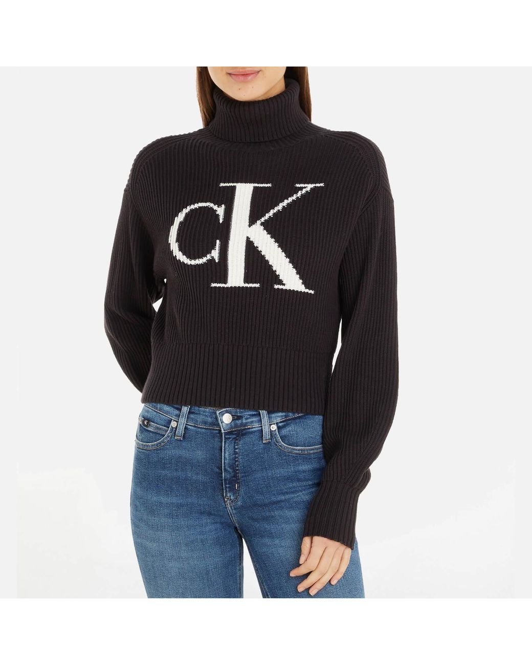 Calvin Klein Blown Up Ck Cotton Rib-knit Jumper in Black | Lyst