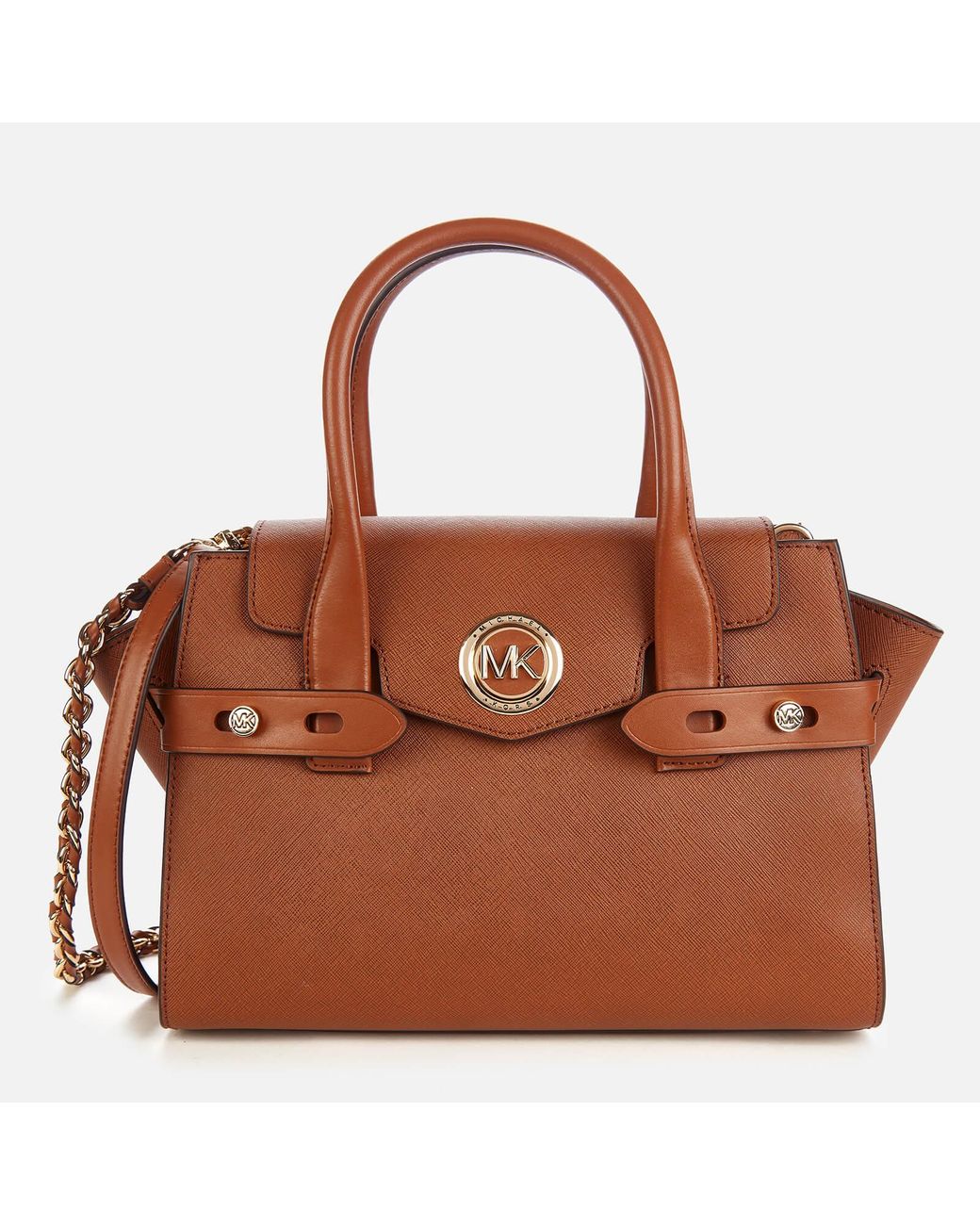 MICHAEL Michael Kors Leather Carmen Small Flap Satchel in Tan (Brown ...