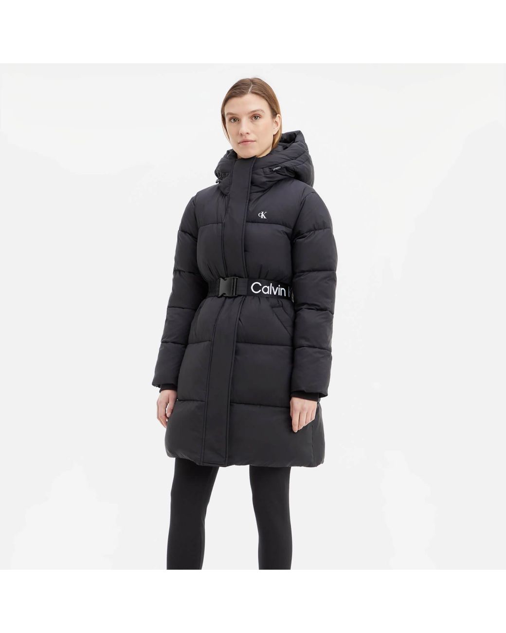 Calvin Klein Belted Nylon Puffer Coat in Black | Lyst
