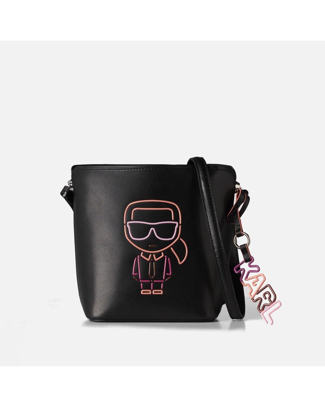 Karl Lagerfeld Leather K/ikonik Biarritz Small Bucket Cross Body Bag in