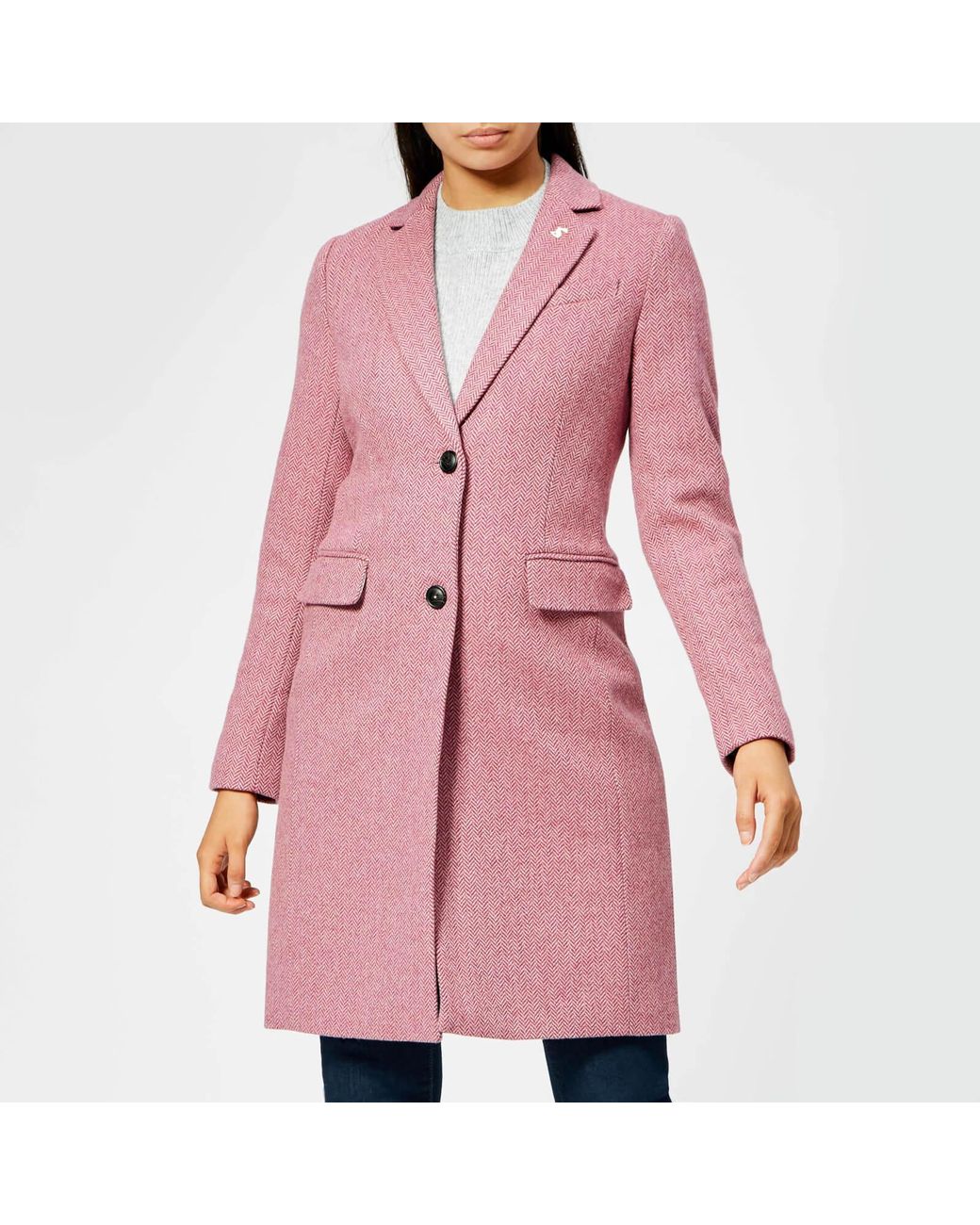Joules Cheltenham Longline Herringbone Coat in Pink Lyst UK