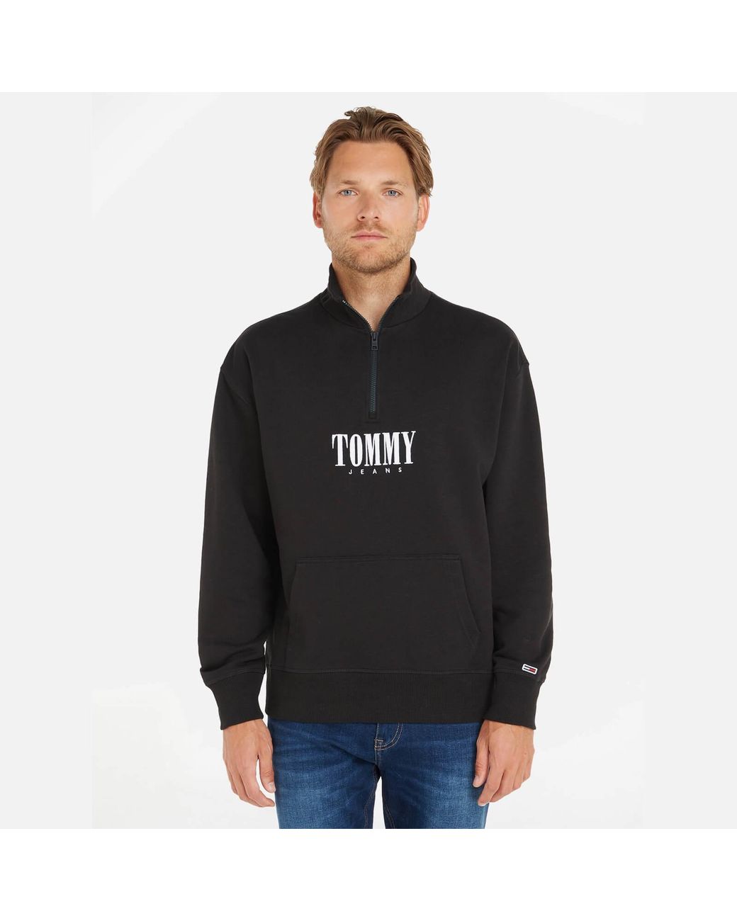Tommy Hilfiger Authentic Half Zip Cotton Sweatshirt in Black for Men | Lyst