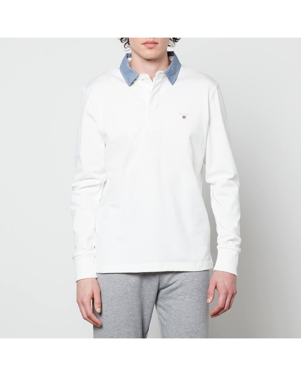 GANT Original Barstripe Heavy Rugger Long Sleeve Polo Shirt in White