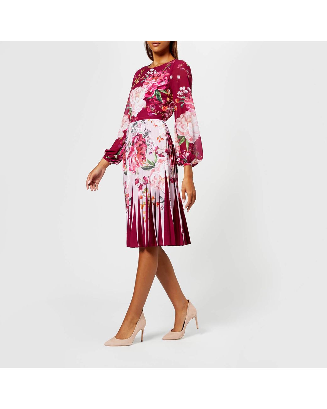 Ted Baker Serenity Contrast Pleat Dress in Red | Lyst Canada
