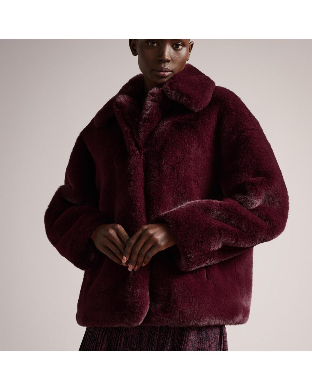 Ted Baker Liliam Faux Fur Coat in Red | Lyst