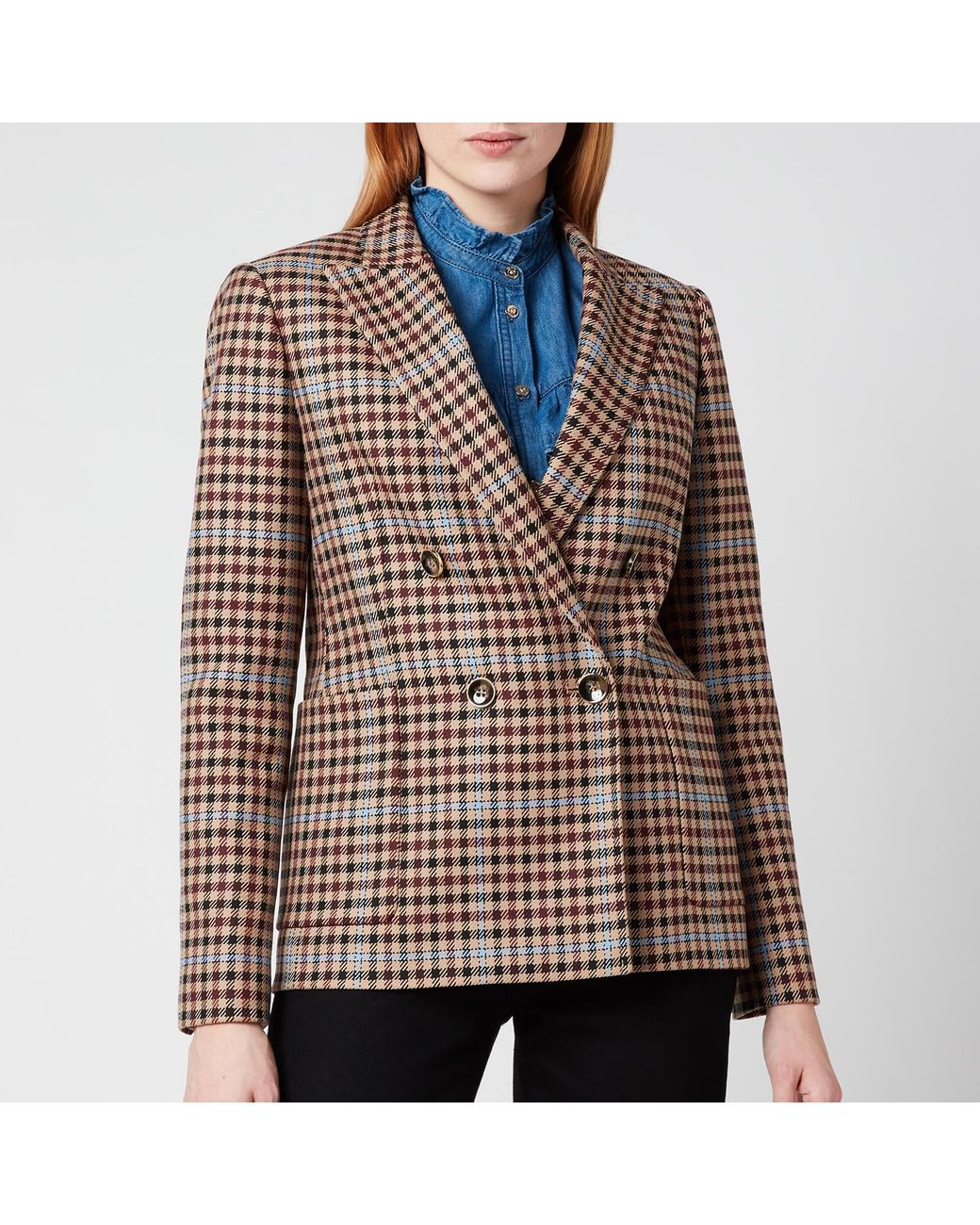 ted baker pink checked double breasted coat