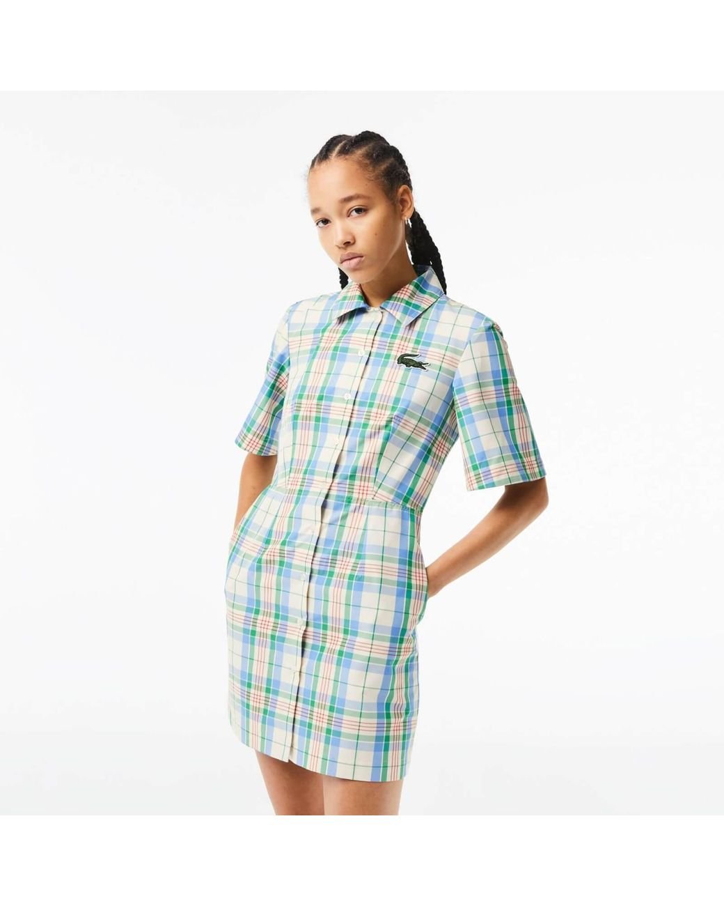 Lacoste Checked Cotton-blend Shirt Dress in Blue | Lyst