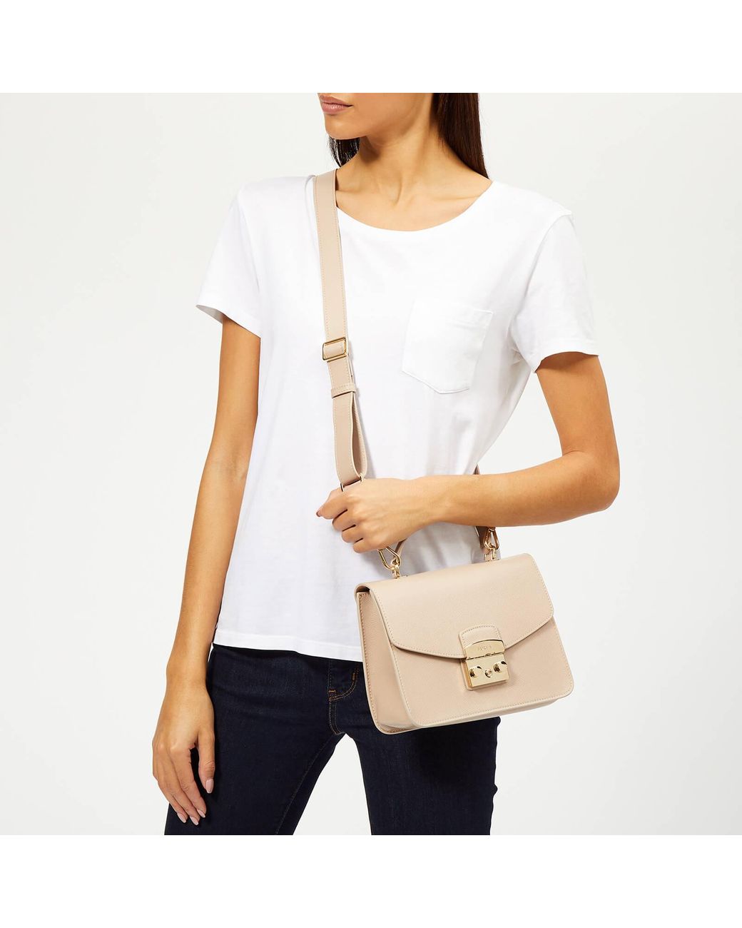 Furla Metropolis Small Top Handle Bag in Natural | Lyst Australia