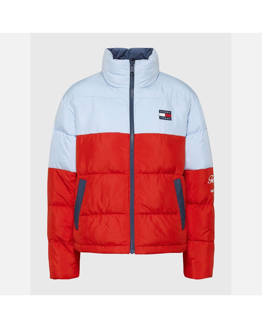 Tommy Hilfiger Archive Colour-block Shell Puffer Jacket in Red | Lyst