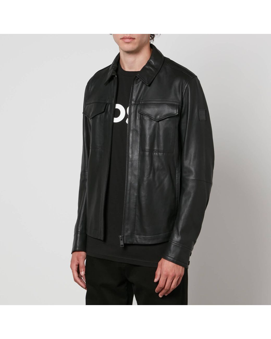 BOSS Orange Boss Casual Jobeaan Leather Jacket in Black for Men | Lyst