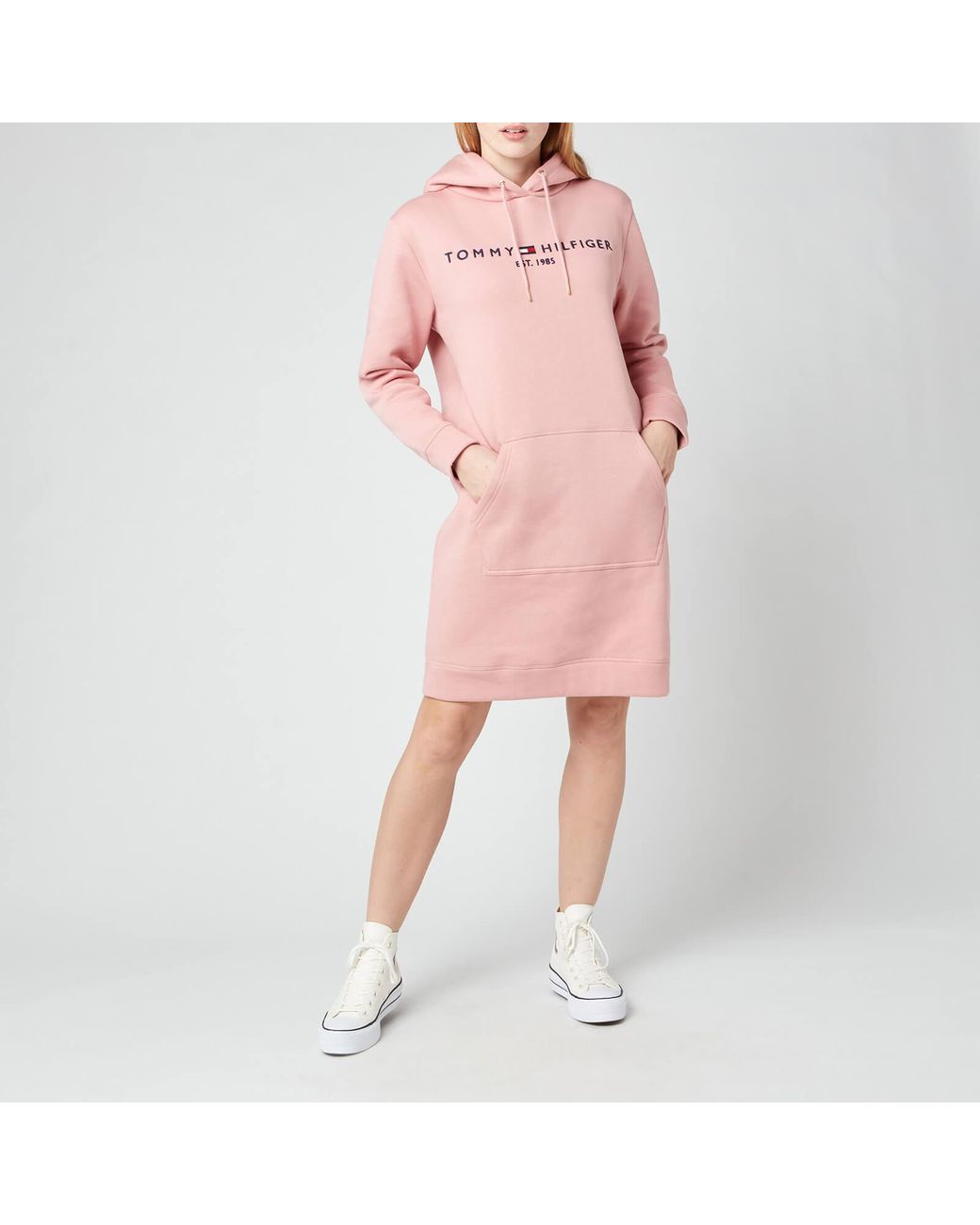 Tommy Hilfiger Th Essentials Hilfiger Hoodie Dress in Pink | Lyst Canada