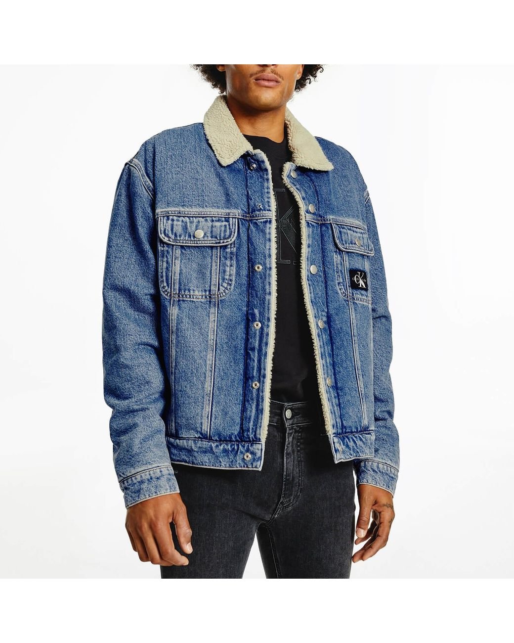 Calvin Klein Regular Sherpa Denim Jacket in Blue for Men | Lyst