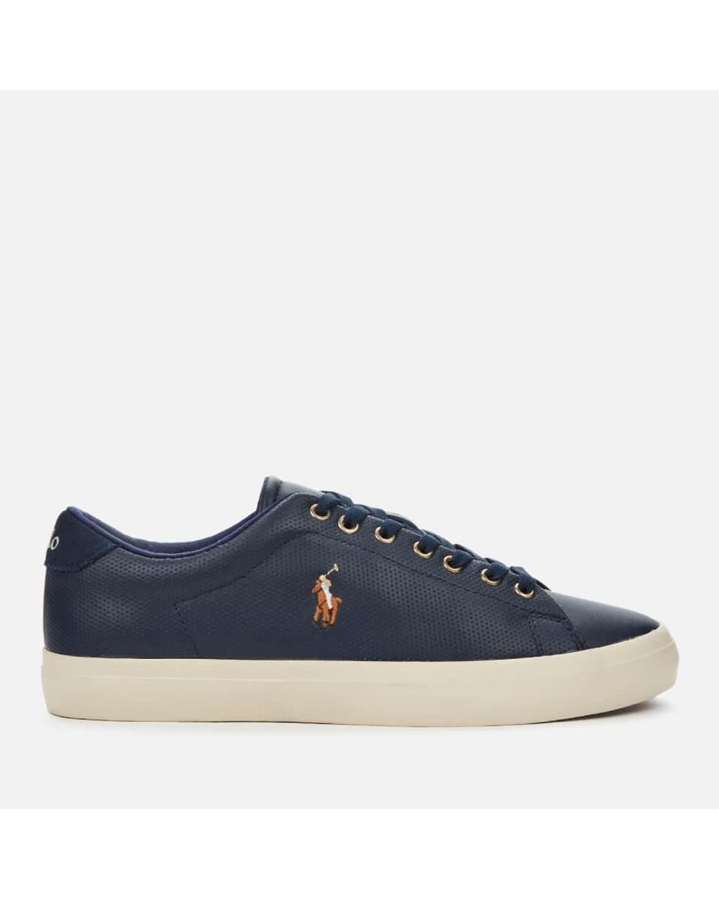 Polo Ralph Lauren Longwood Perforated Leather Low Top Trainers in Navy