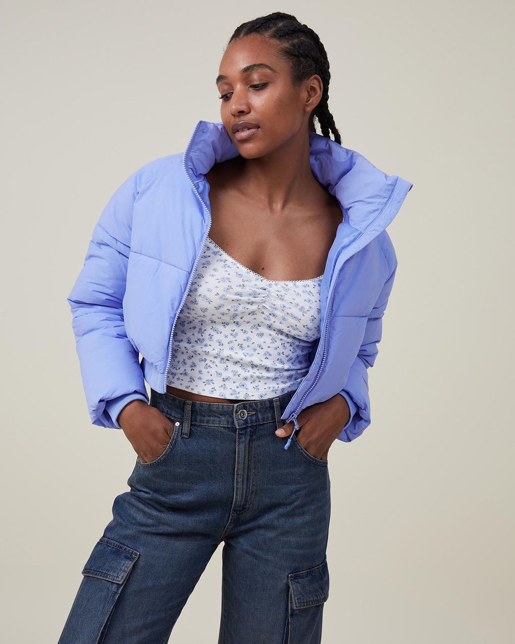 Cotton On Body Active Cropped Mother Puffer 2.0 in Blue