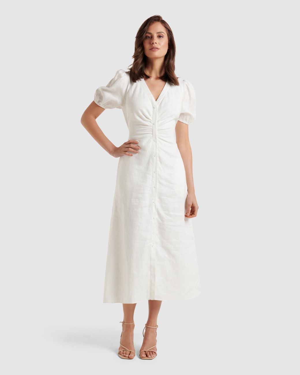 Forever New Arabella Puff Sleeve Shirt Dress in White Lyst Australia