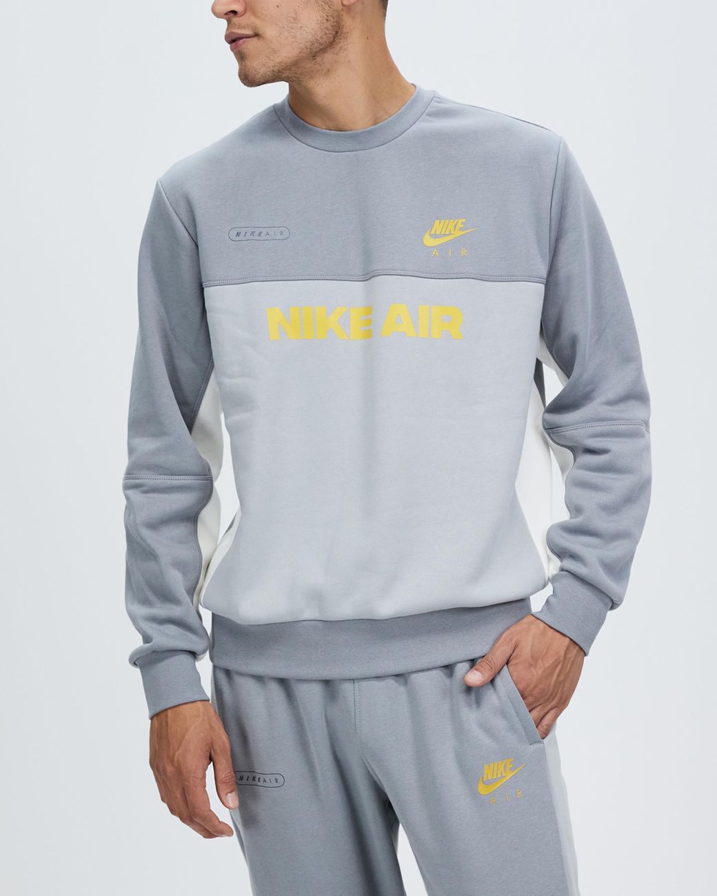 Nike Air Brushed Back Fleece Crew in Grey for Men | Lyst Australia