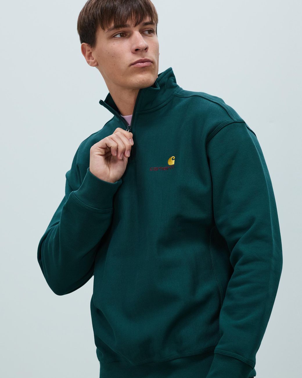 Carhartt Half Zip American Script Sweatshirt in Green | Lyst Australia