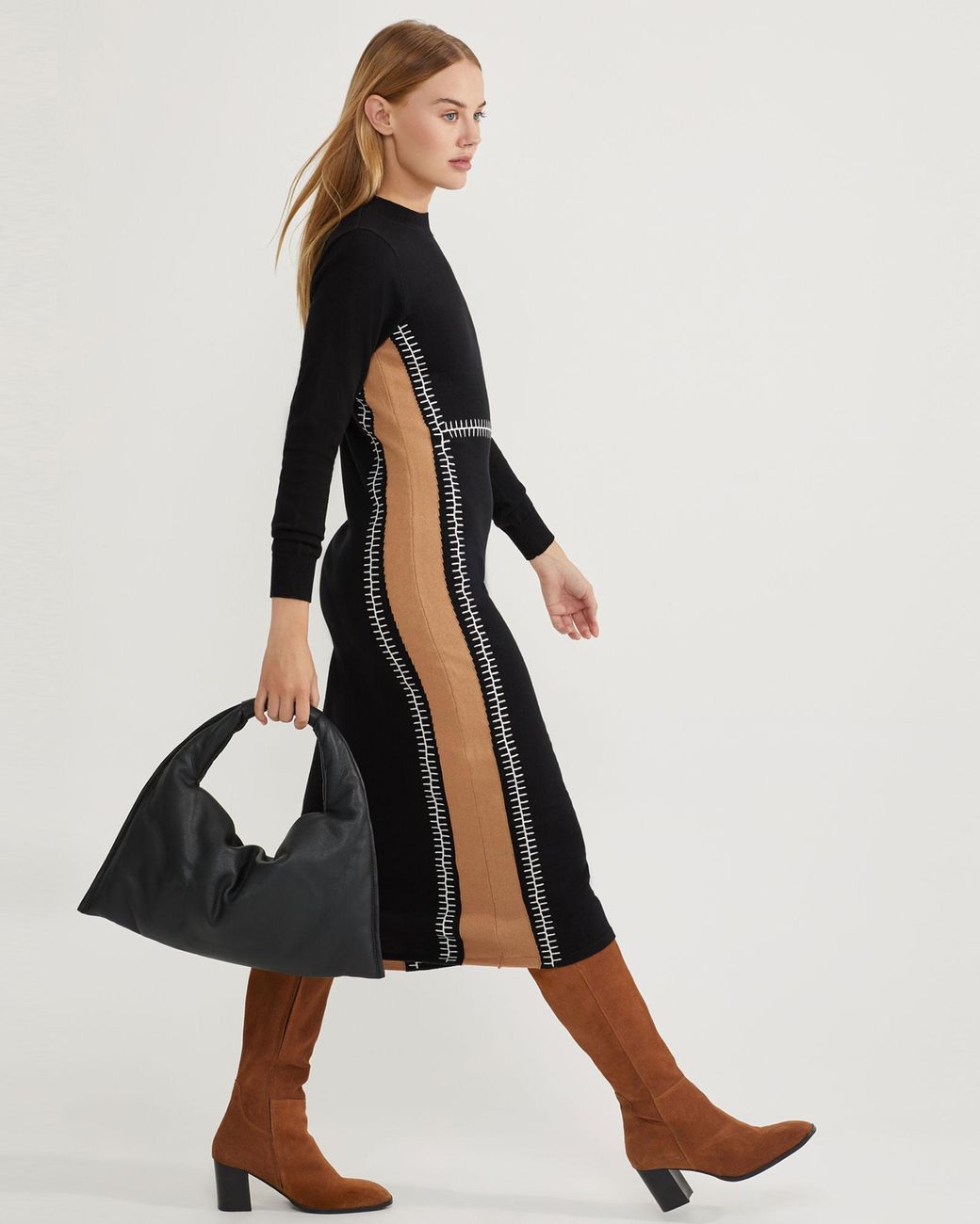 OXFORD Ellen Knit Dress With Contrast Stitch in Black | Lyst Australia