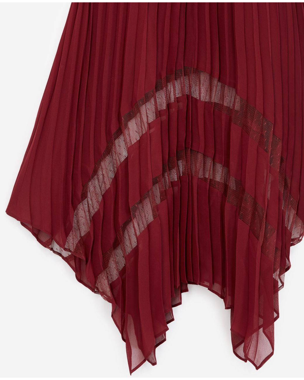 Robe longue bordeaux plissée et dentelle The Kooples en coloris Rouge | Lyst