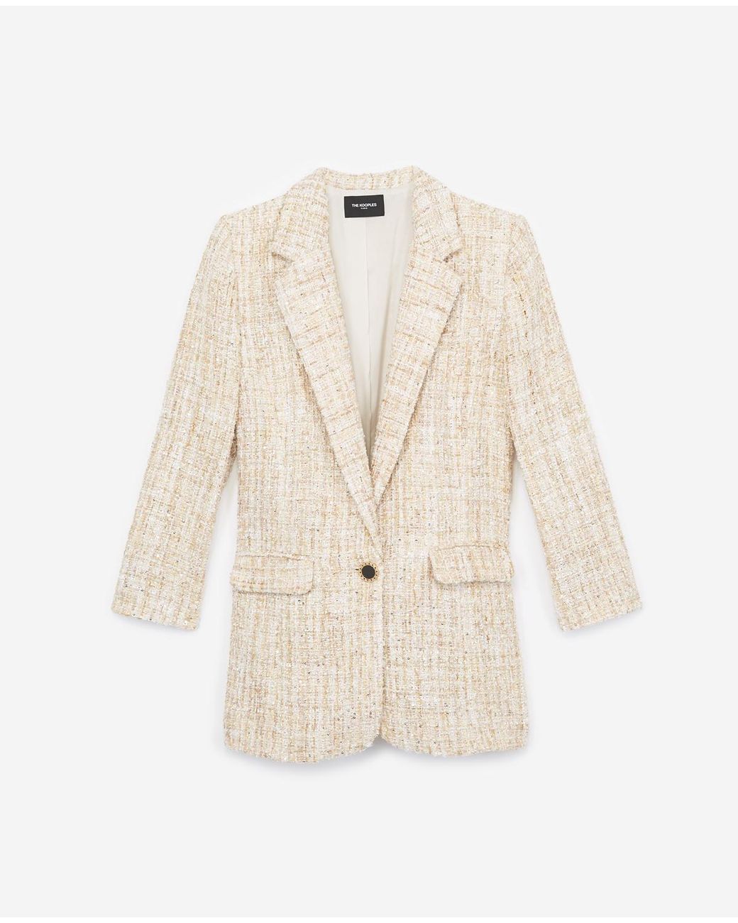 The Kooples Long Ecru Tweed Blazer in 