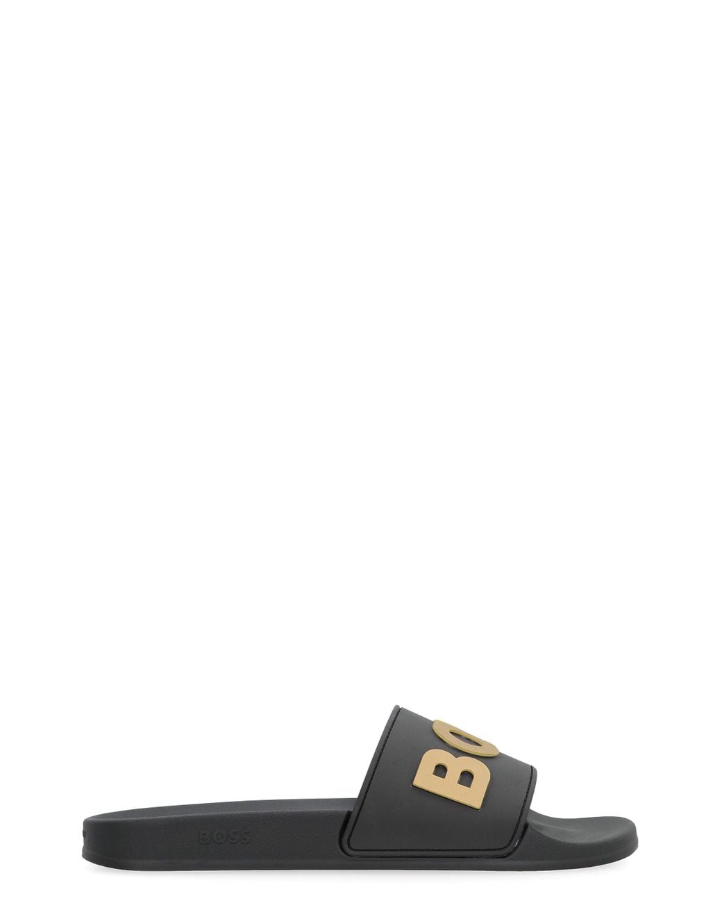 BOSS Logo Detail Rubber Slides in Black for Men | Lyst