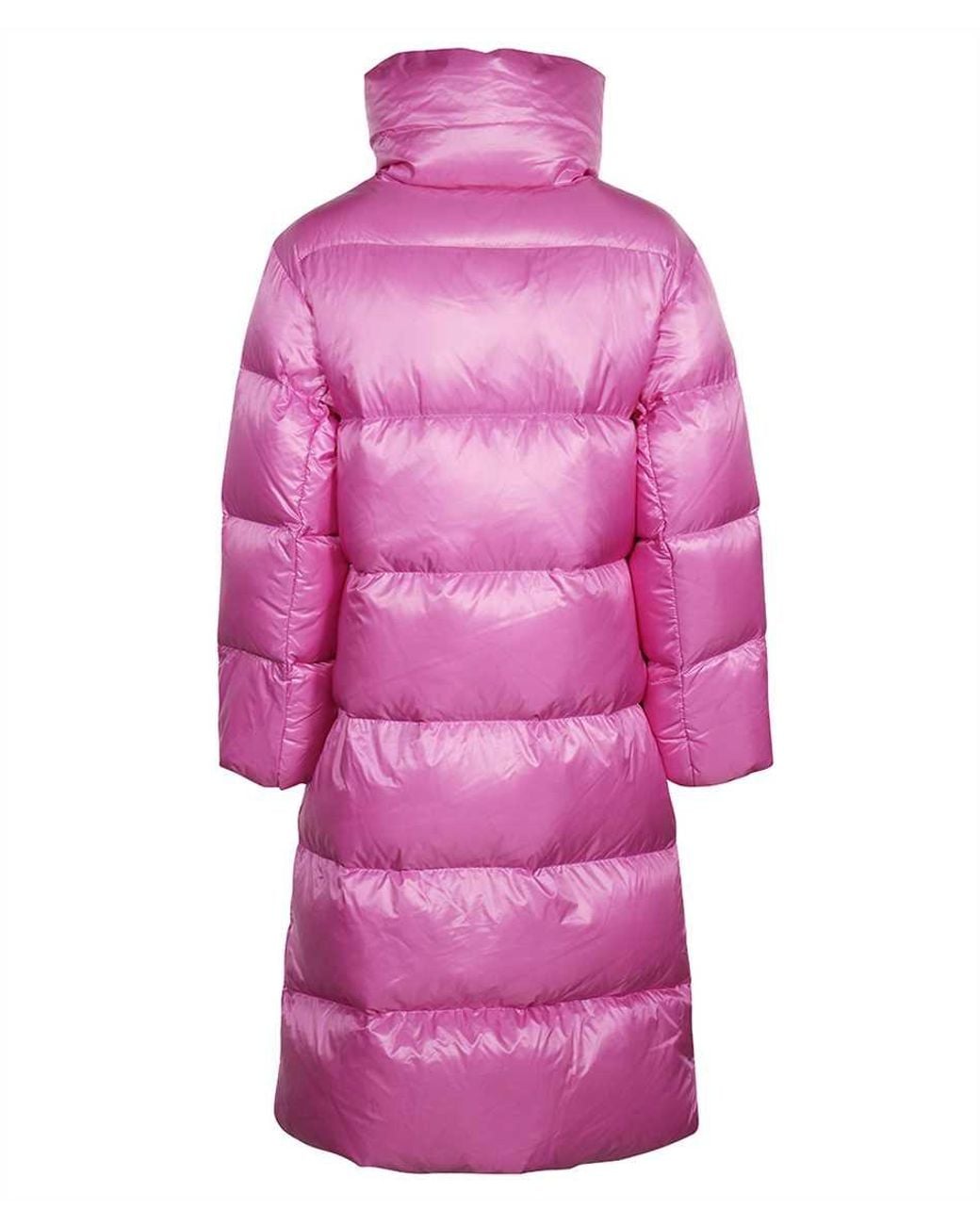 Duvetica Pink Belted Hooded Long Down Jacket