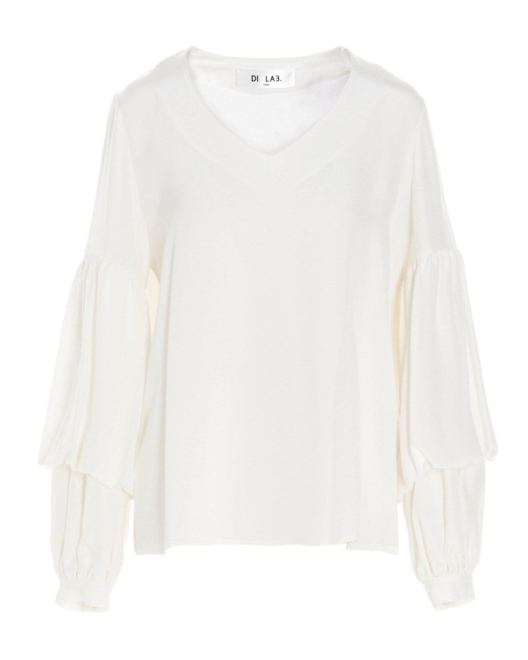 DI.LA3 PARI' White Puff-sleeve Silk Shirt Shirt And Blouse