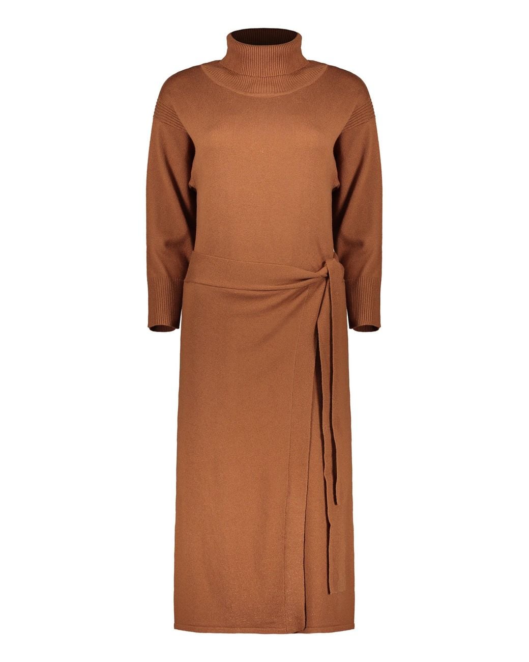 Yves Salomon Elegant Midi Dress With High Refined Collar in Brown | Lyst