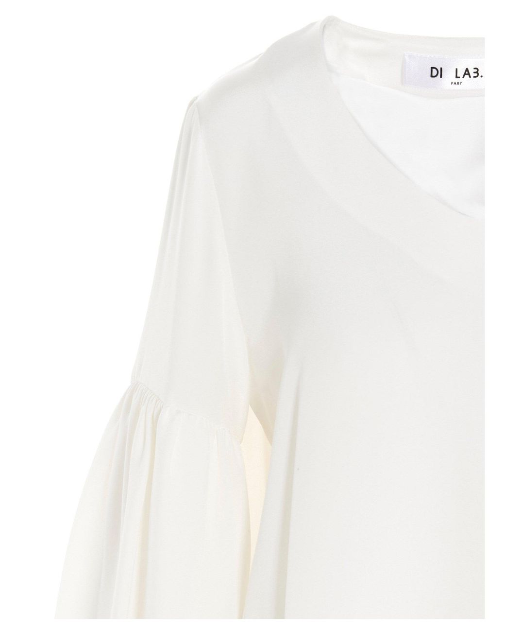 DI.LA3 PARI' White Puff-sleeve Silk Shirt Shirt And Blouse