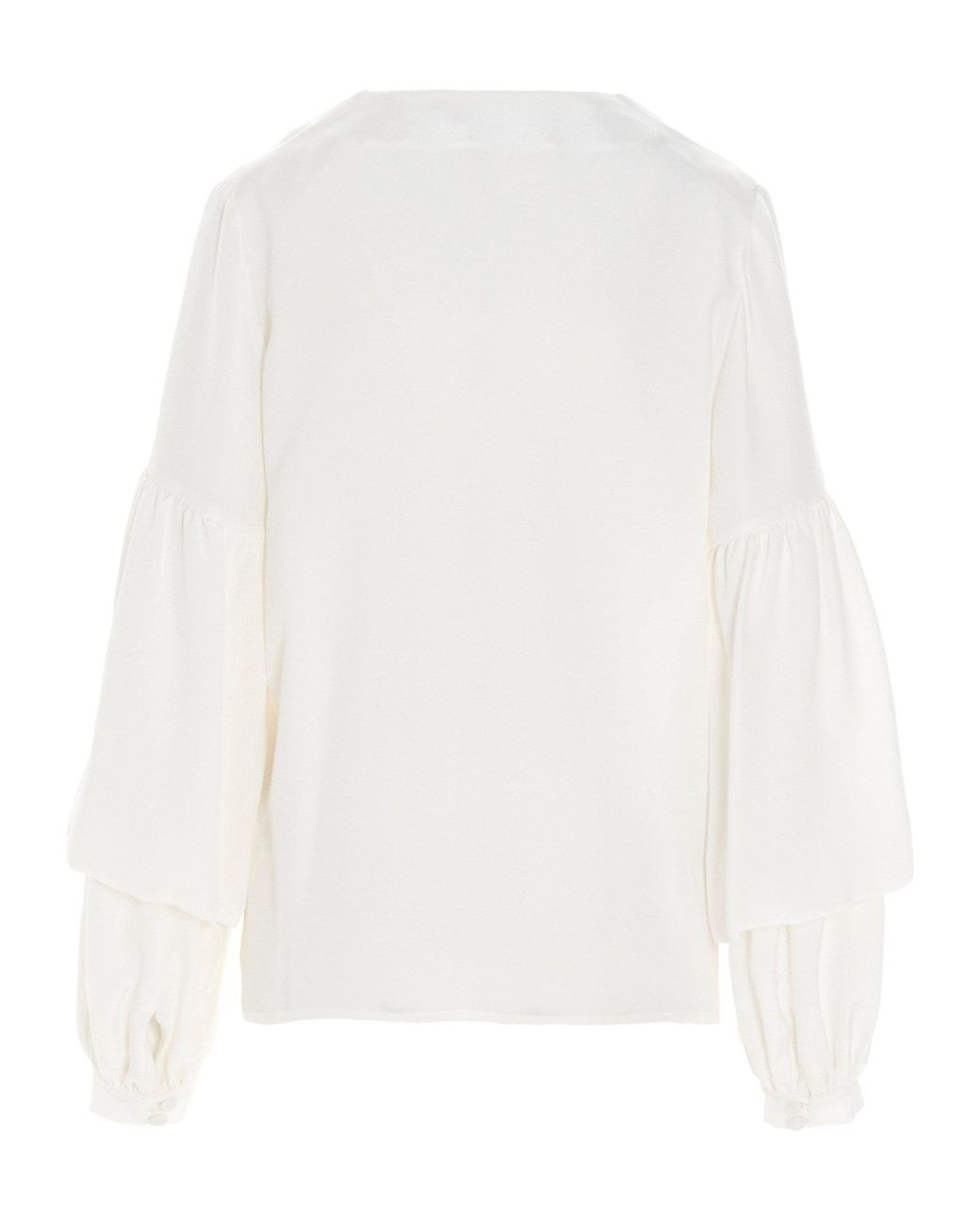 DI.LA3 PARI' White Puff-sleeve Silk Shirt Shirt And Blouse