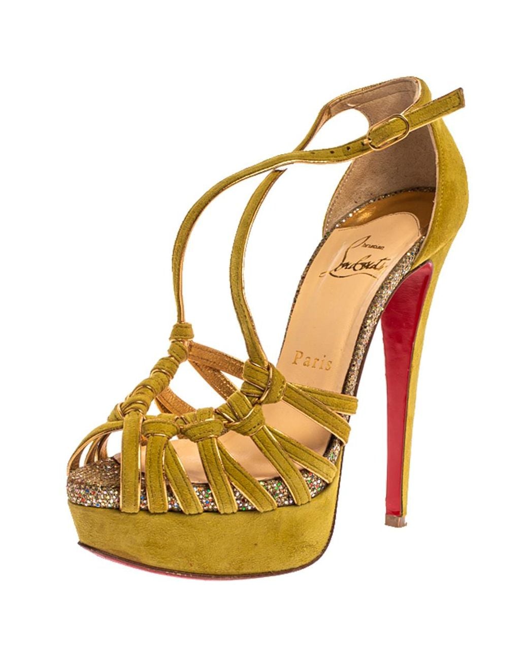 Christian Louboutin Green Suede 8 Mignons Platform Sandals - Lyst