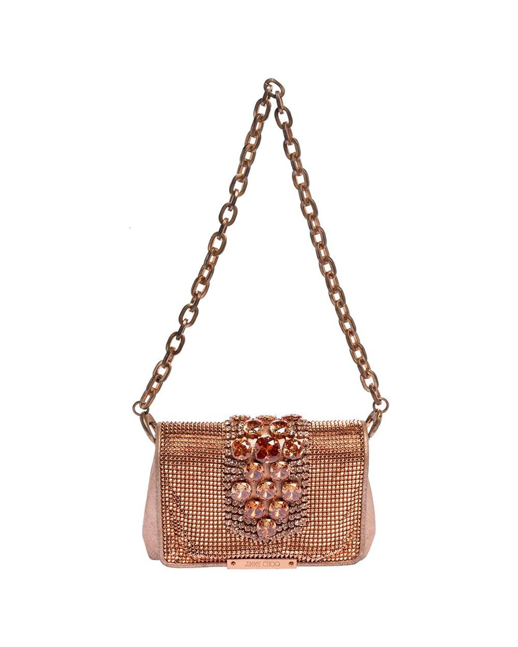 Jimmy Choo Rose Gold Leather And Metal Mesh Crystal Embellished Cecile ...