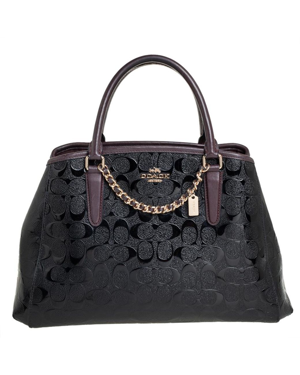 COACH Burgundy/black Signature Coated Canvas And Leather Margot Satchel