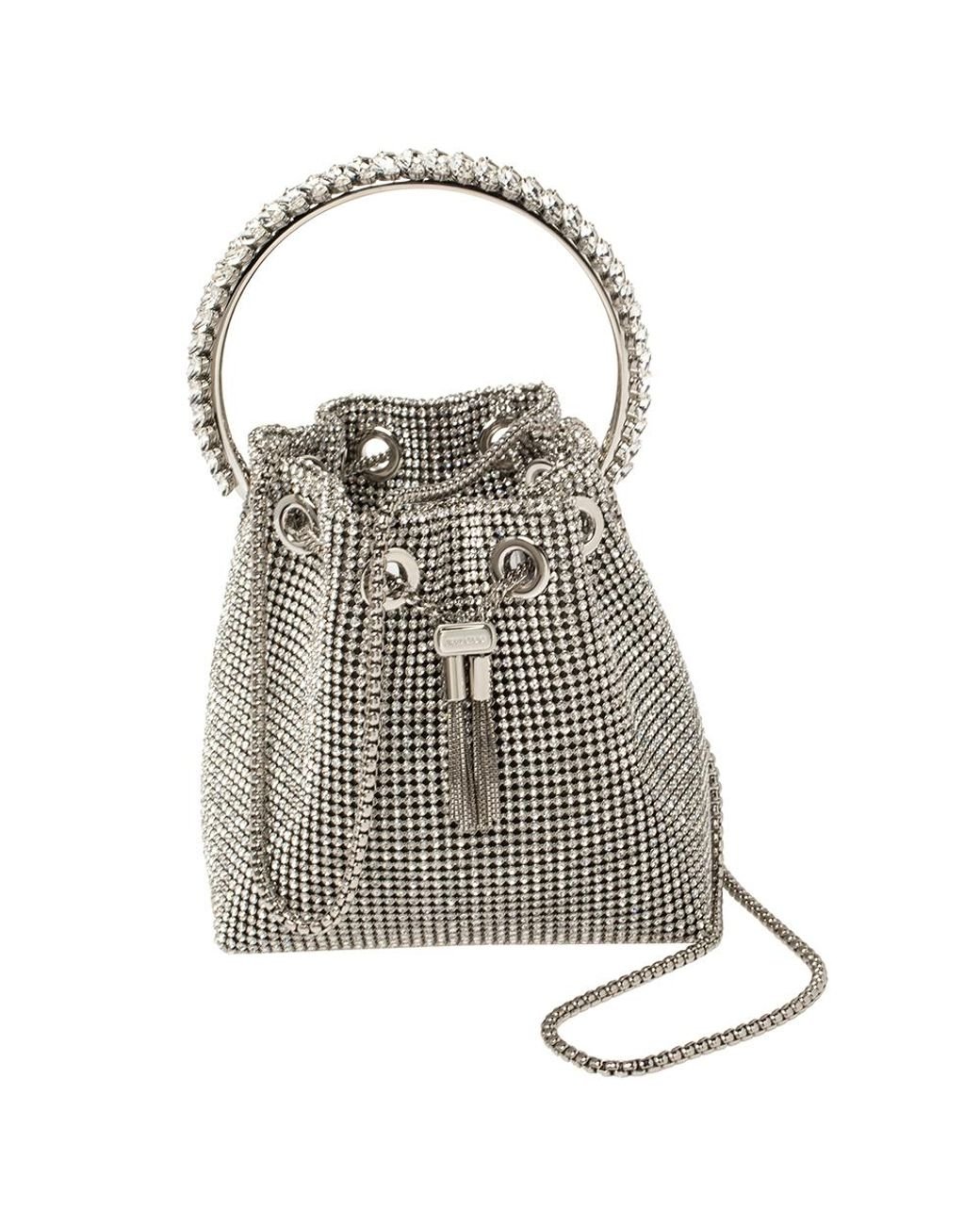 Jimmy Choo Silver Satin Crystal Mesh Bon Bon Bucket Bag in Metallic Lyst