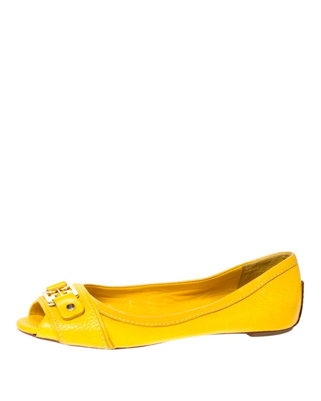 Tory Burch Mustard Leather Cline Peep Toe Ballet Flats Size 35.5 in ...