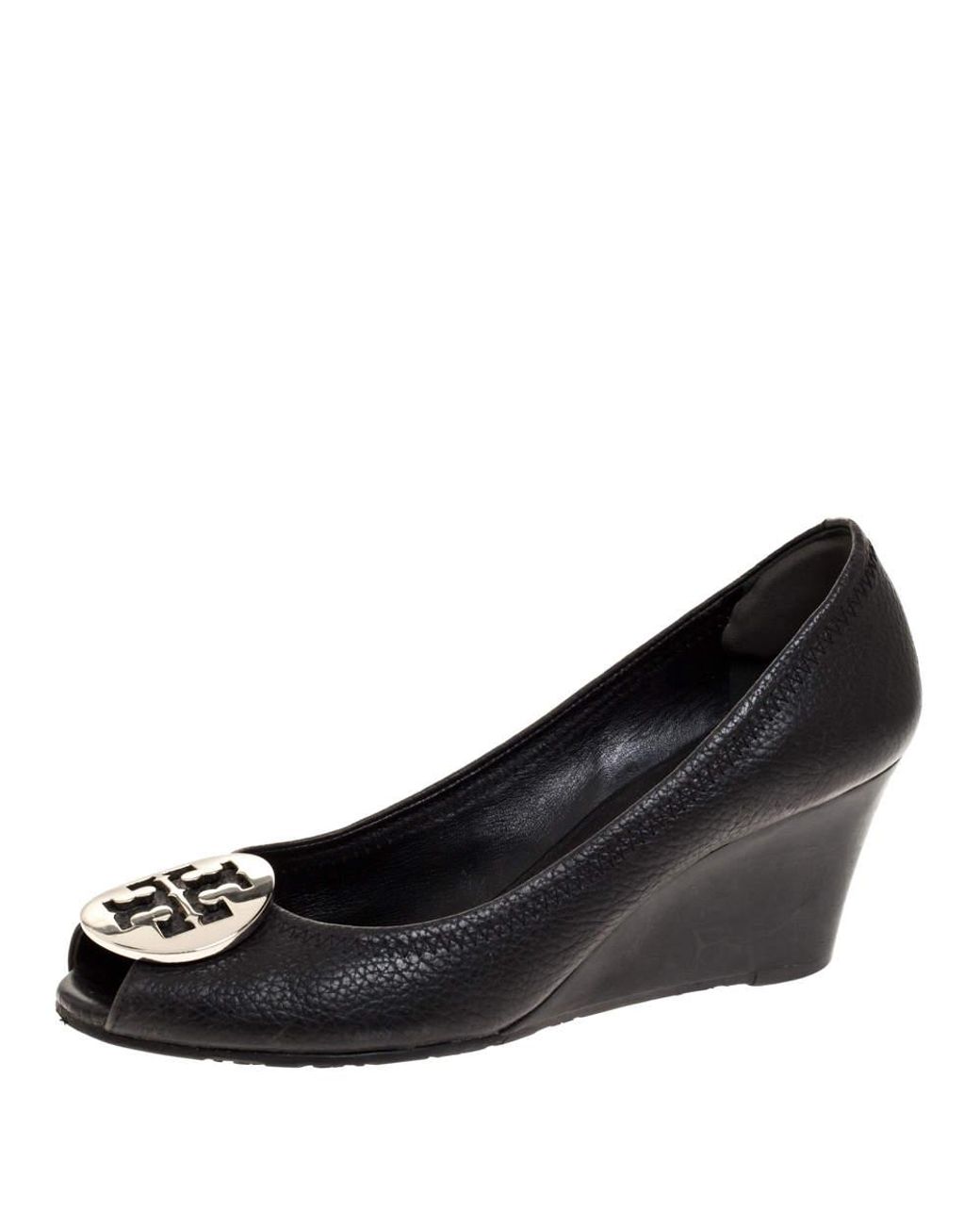 tory burch black peep toe wedge