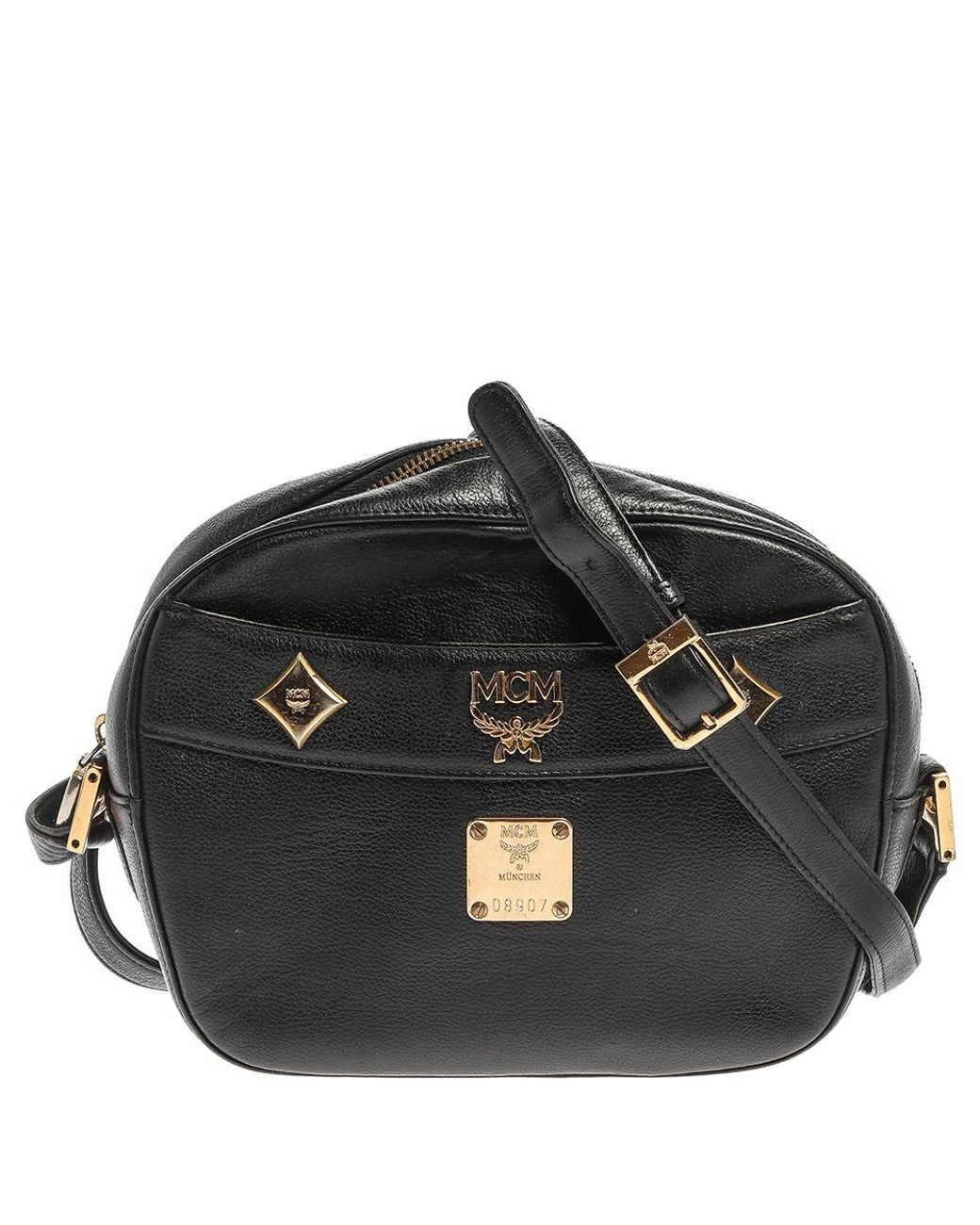 MCM Black Leather Studded Camera Shoulder Bag Lyst