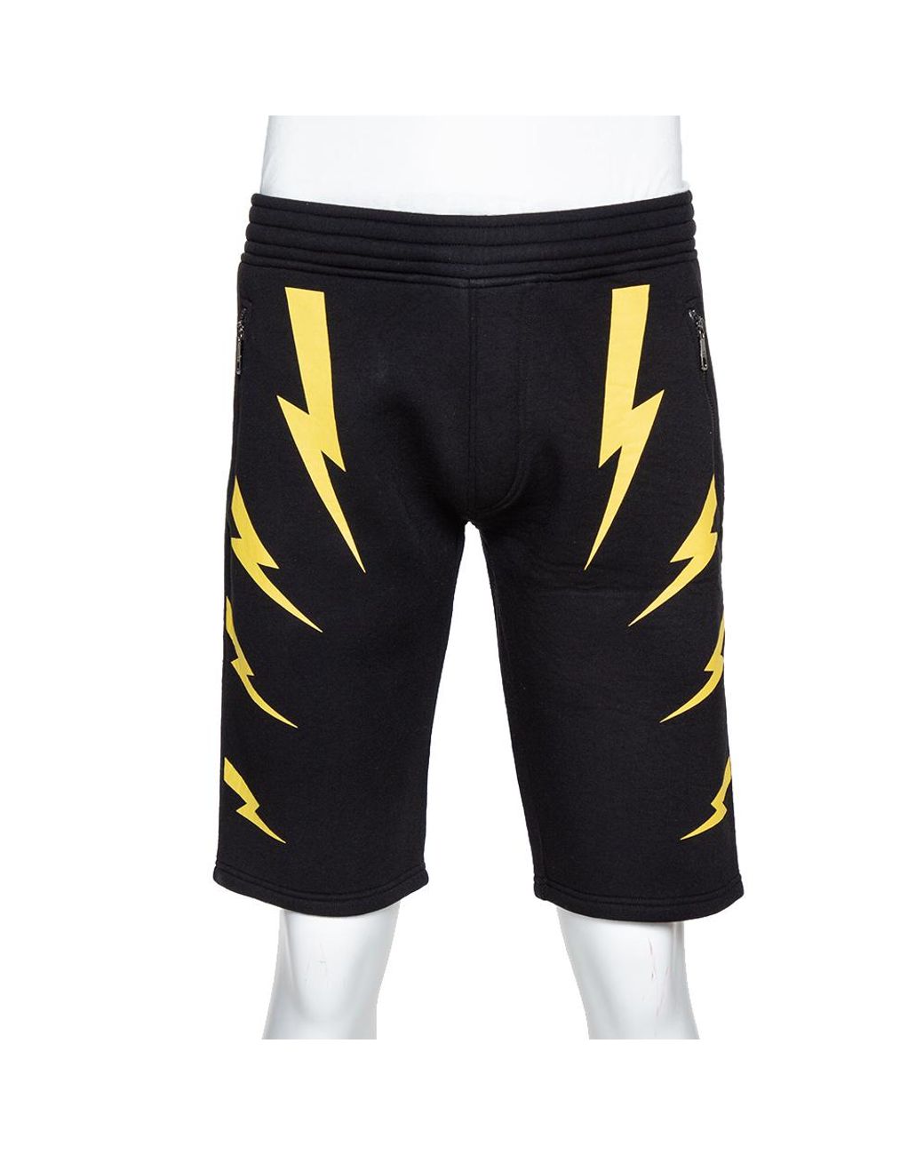 Neil Barrett Black & Yellow Slouch Fit Thunderbolt Shorts for Men - Lyst