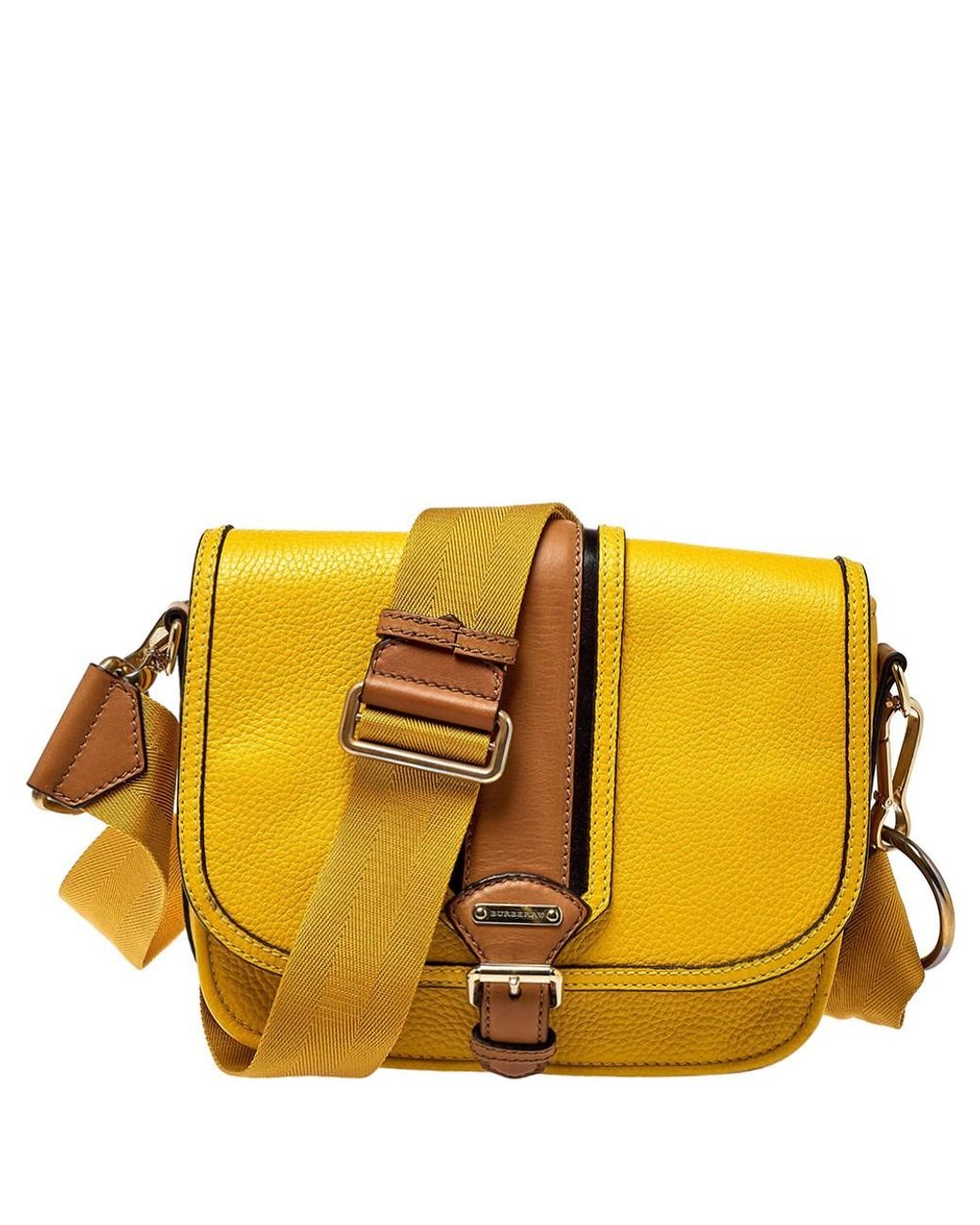 Burberry Tri Color Grained Leather Buckle Flap Crossbody Bag in Yellow